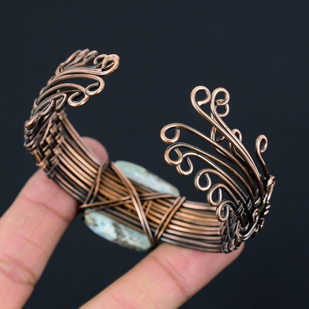 Larimar Pure Copper Wire Wrapped Ювелирные изделия ручной работы Браслет Регулируемый для свадебного подарка