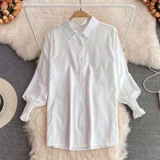 3Pcs/Set Women Shirt Vest Set Lapel Lantern Long Sleeve Single Breasted Shirt O-neck Side Slit Knitting Vest Set with Belt