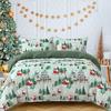 Green Christmas Duvet Cover Set - Double Santa Claus & Christmas Tree Snowflake Pattern Soft Microfiber Bedding Set