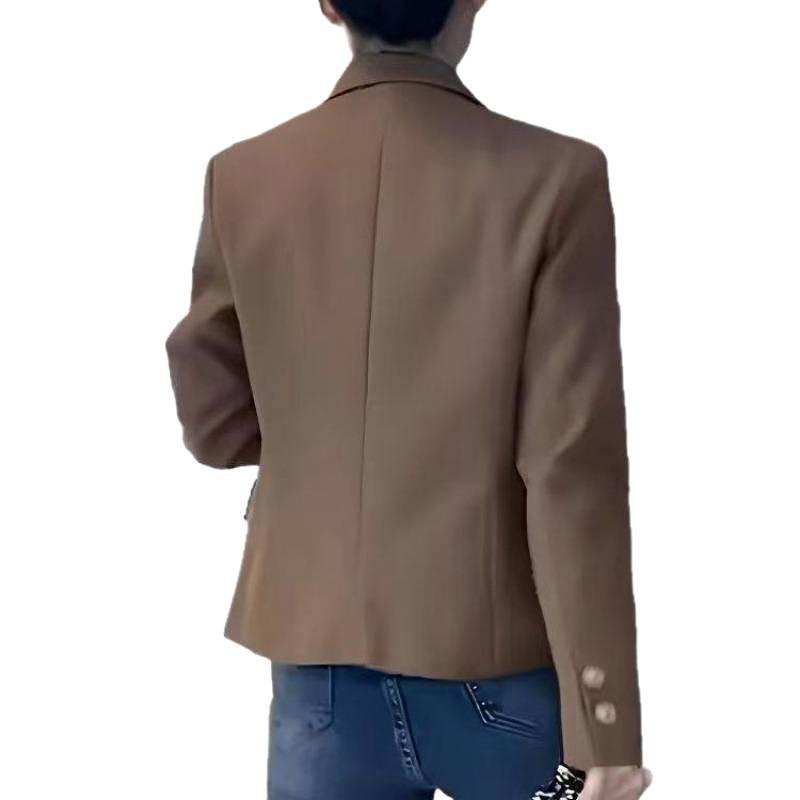 Кофейный короткий пиджак для женщин Весна и Осень Новый стиль Маленький корейский стиль Повседневный темпераментный костюм Розовый топ