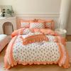 4Pcs Princess Bow Korean Duvet Cover With Ruffle Lace Luxury Bedding Set Bed Sheet For Girls Flower Bedspread Decor Home