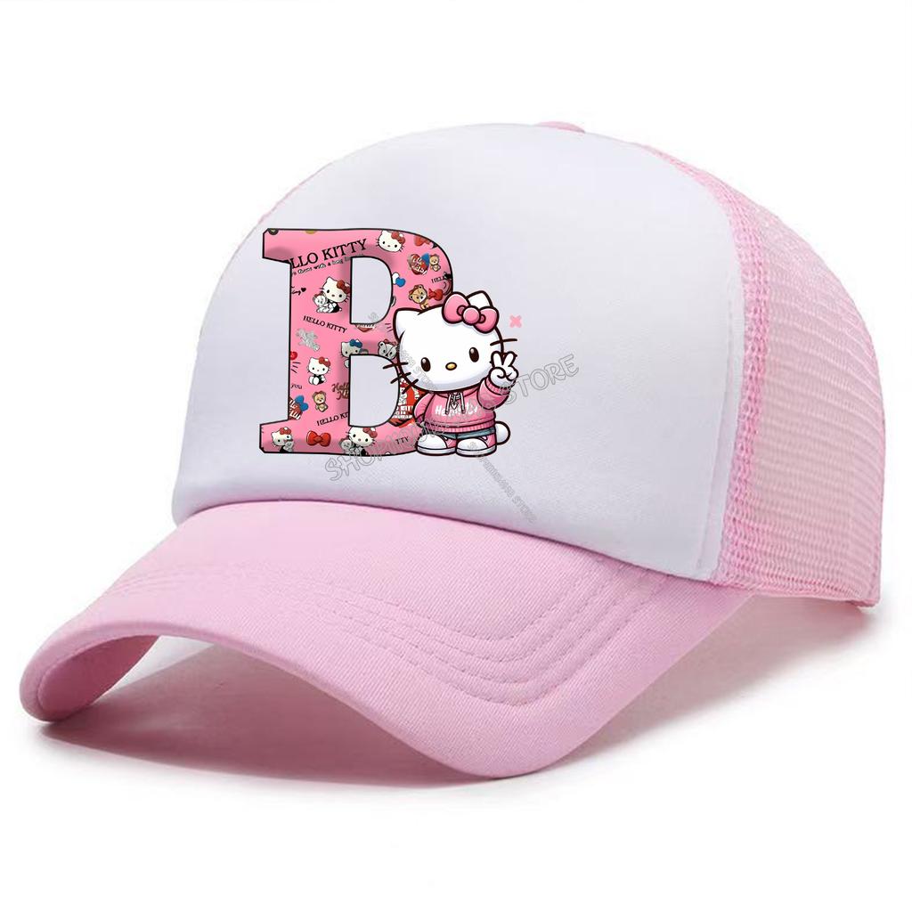 Hello Kitty Baseball Cap for Kids Adult Cartoon Letter Mesh Cap Kawaii Peaked Hat Pink Summer Cap Girls Woman Accessories Gift