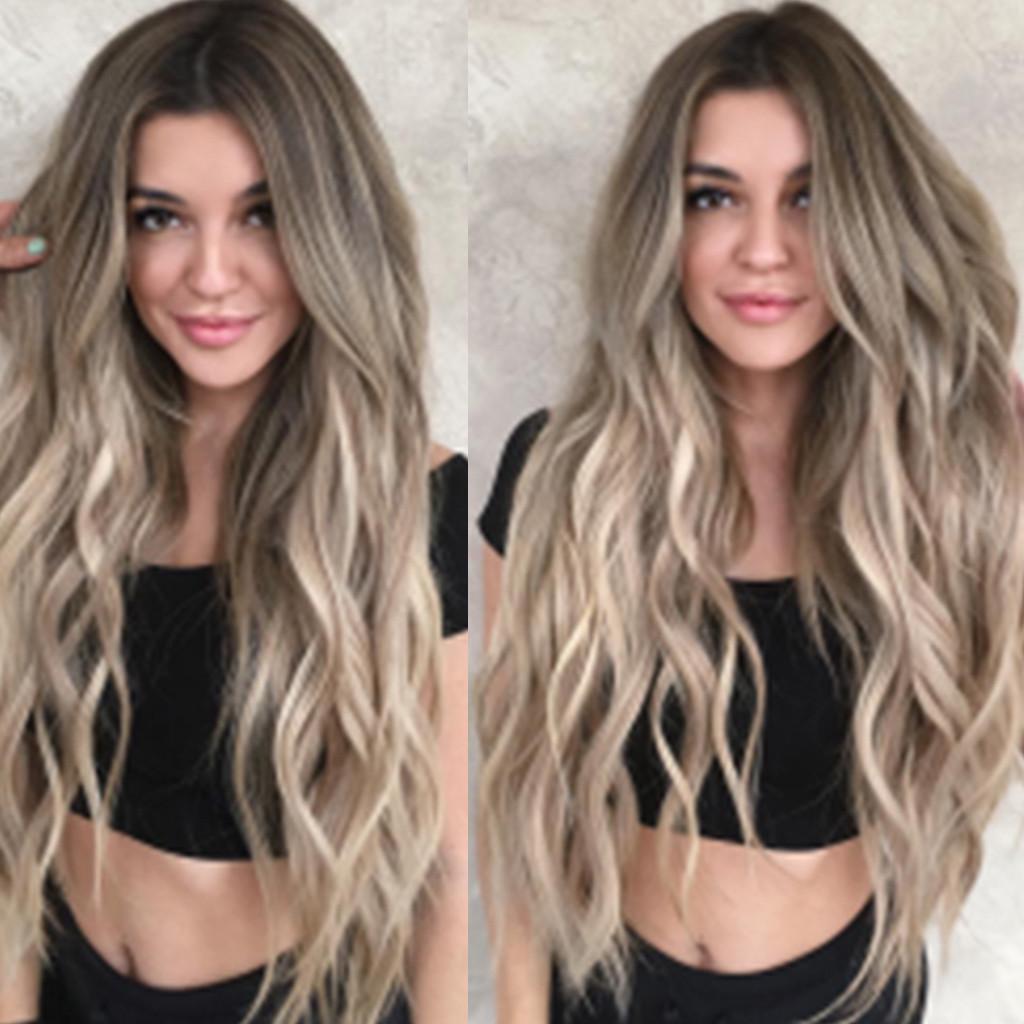 Women Mix Colors Gradient Long Curly Synthetic Wig Full Wig Wavy Wig