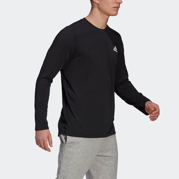 Adidas Solid Logo Crew Neck Long Sleeve T-Shirt Men Tops Black GT5563