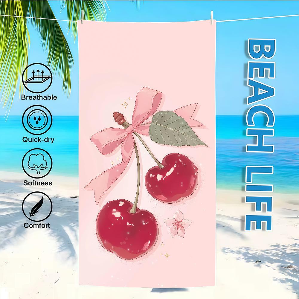 CHERRY cartoon Towel Textile Bathrobe Beach Quick-Drying Lightweight Portable Camping Swim Pool Travel