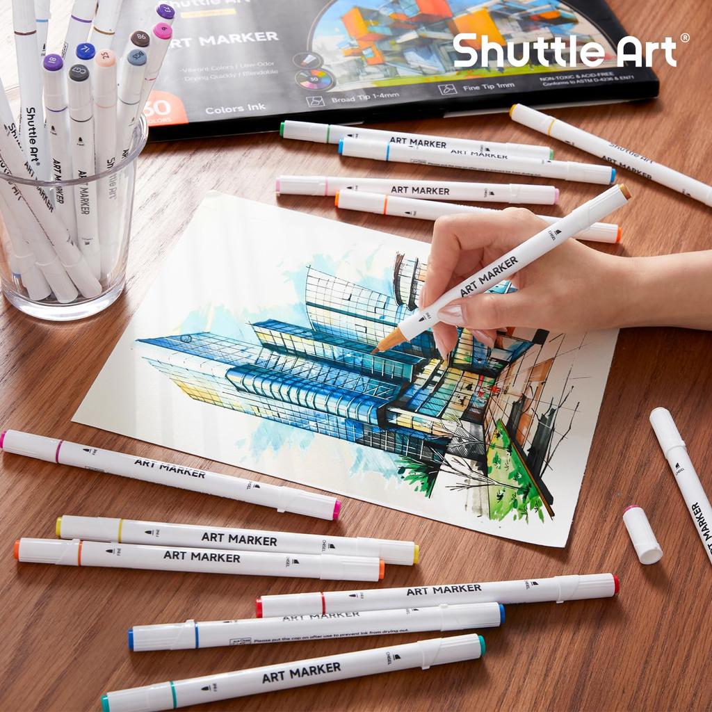 Shuttle Art Illustration 30 Thick and Fine Fine for Coloring Art Supplies Markers, Colors, Double-Ended, Oil-Based, Point, Quick-Drying, Comics,