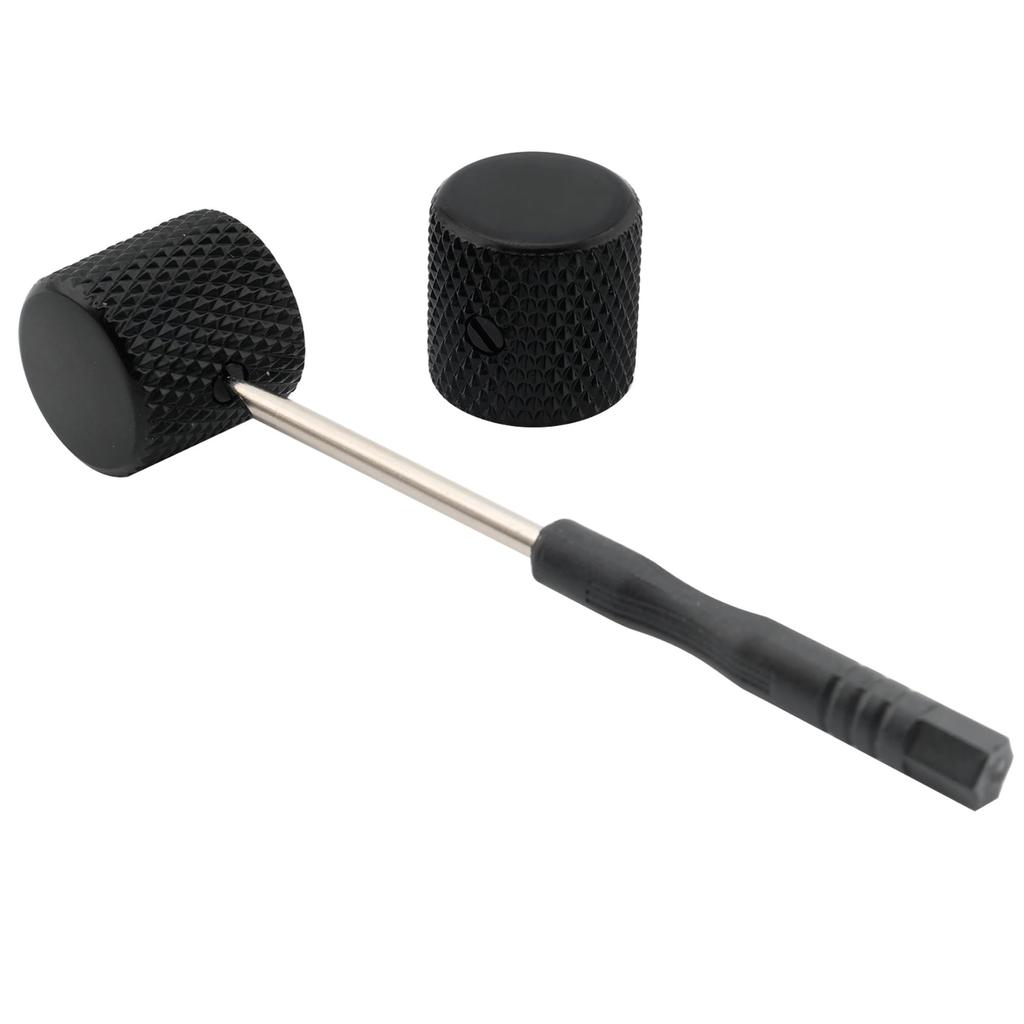 Musiclily Pro 1/4" Steel Flat Dome Knobs, Horizontal Thread, Metric/Inch Compatible, for Electric Guitars and Basses, Black (Set of 2)