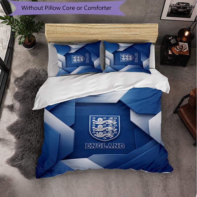 England Football Pattern 3 Pieces Bedding Set Soft Microfiber Duvet Cover with Pillow Cases for Bedroom