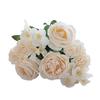 Artificial Rose Bouquet Realistic Fake Silk Flower With Green Leaves Home Wedding