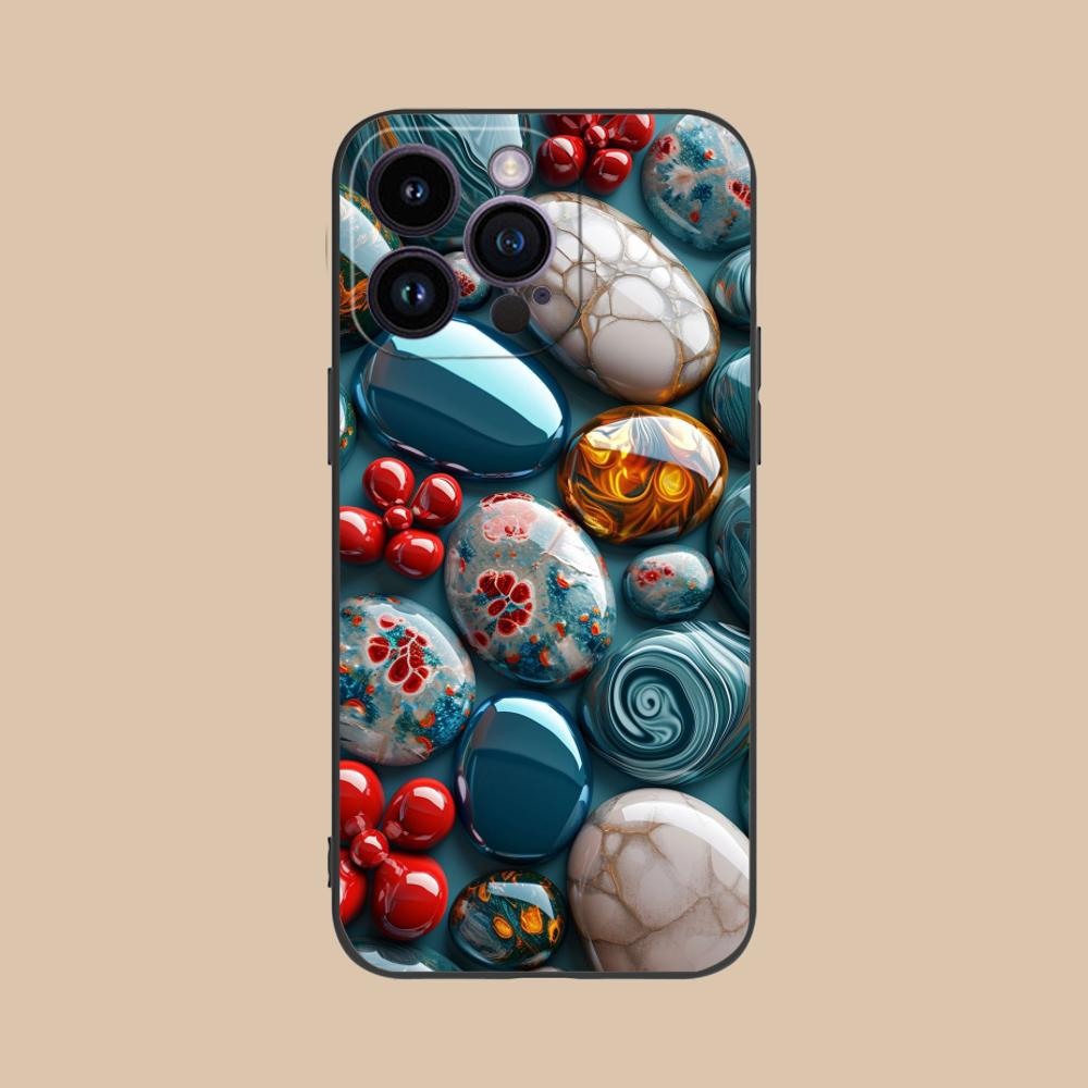 Эстетичный Чехол для Телефона с Камушками для iPhone 17 16 15 14 13 12 11 X XR XS 8 7 Air Pro Max Plus Mini Цветной Чехол Красивый Чехол