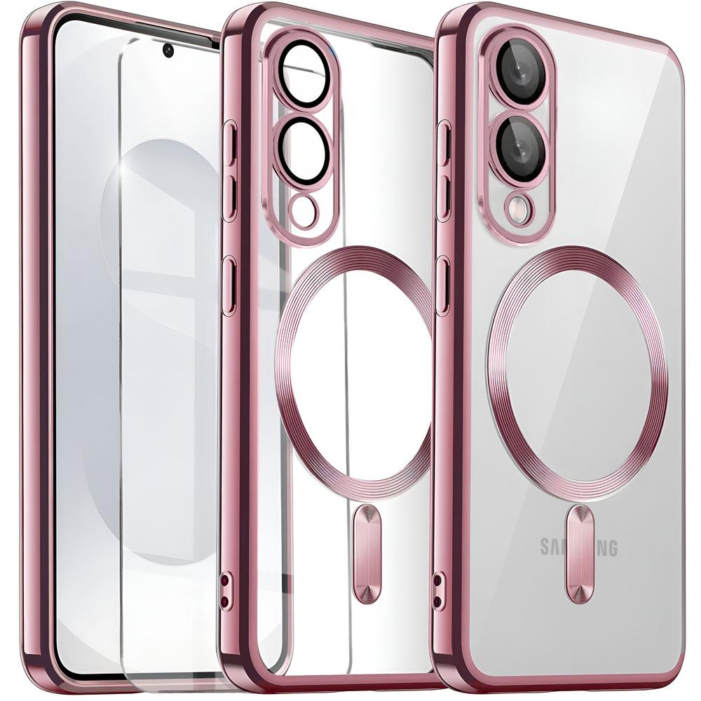 Case for Samsung Galaxy S25 Edge, Electro MagSafe, pink rose gold + Glass screen protector