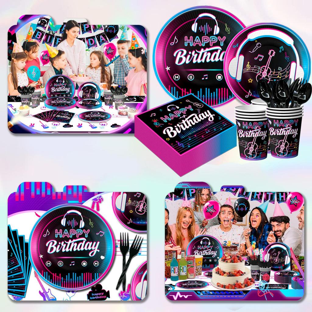 Музыкальные украшения для вечеринки, 140 шт. Музыкальные украшения для дня рождения, столовые приборы, музыкальные шары, тарелки и т. д., декор для музыкальной тематической вечеринки, на 16 гостей