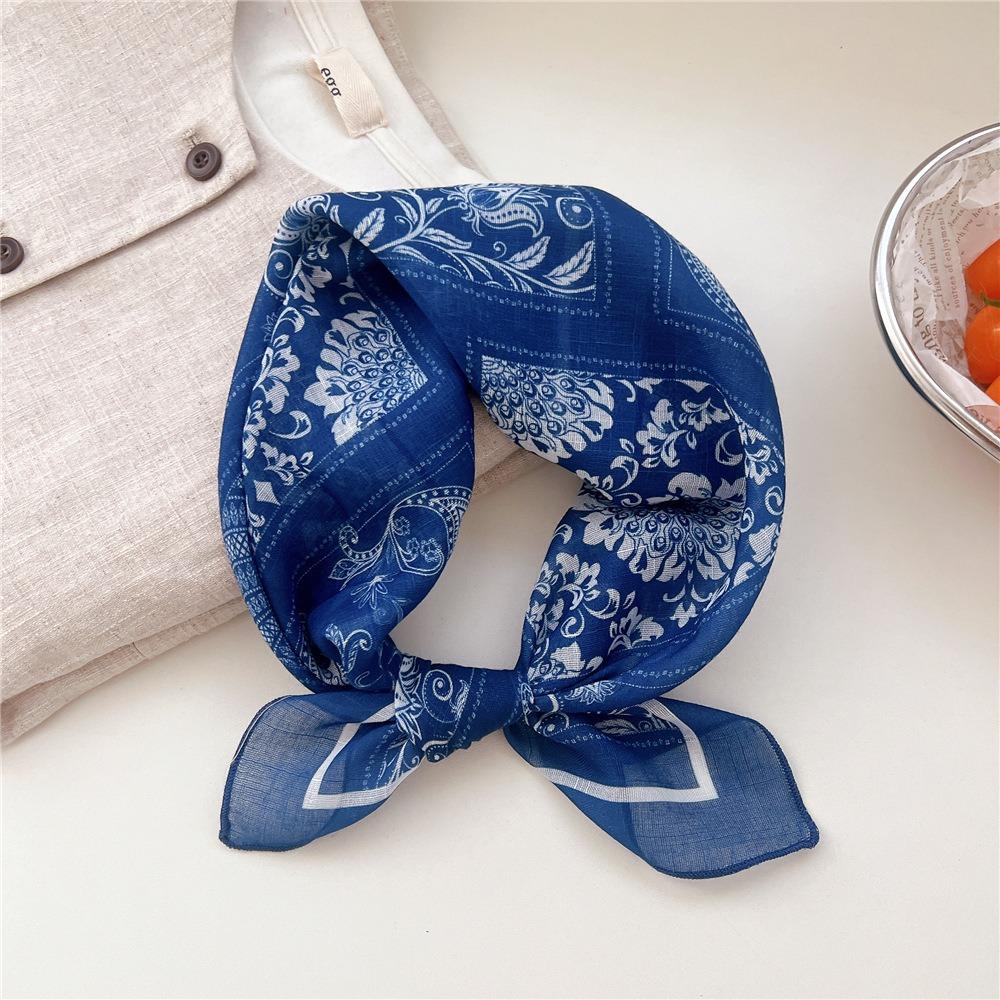 Flower Cotton Linen Print Scarves Cashew Square Handkerchief Clothing Accessories