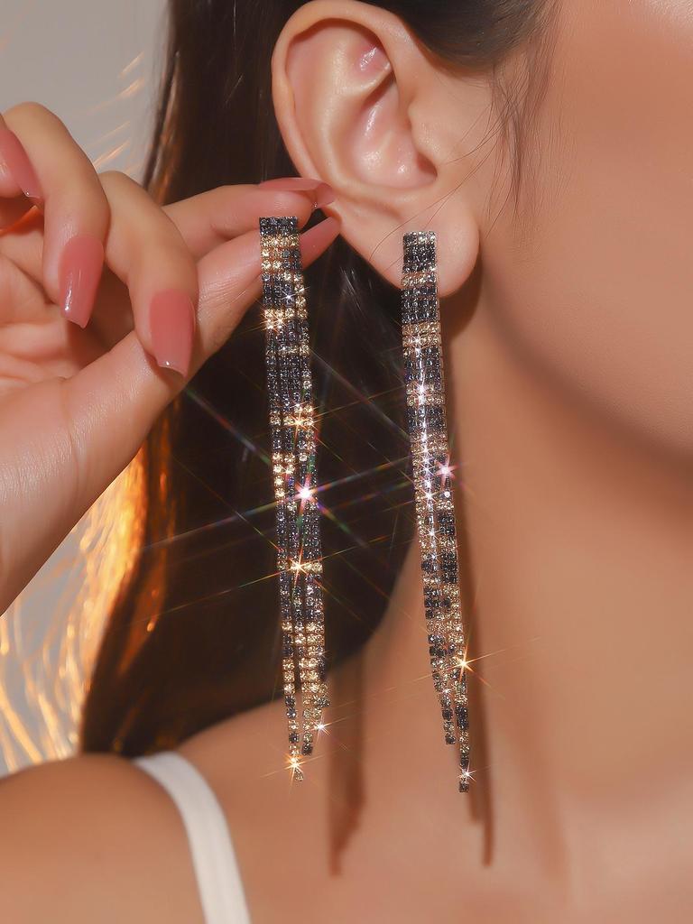 Luxury Super Glitter Diamond Long Tassel Earrings Female Temperament Earrings Earrings Jewellery