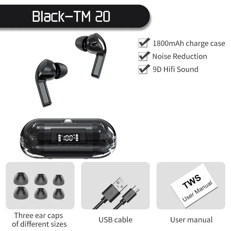 TWS TM20 беспроводные Bluetooth-наушники со светодиодным дисплеем, сенсорные наушники с шумоподавлением, спортивные музыкальные игровые наушники, водонепроницаемые