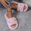 Fashion Slippers Women Basic Daily Flat Low Heels Leisure Women Shoes Slip On Fur Plush String Bead Pearl Winter Shoes Plus Size