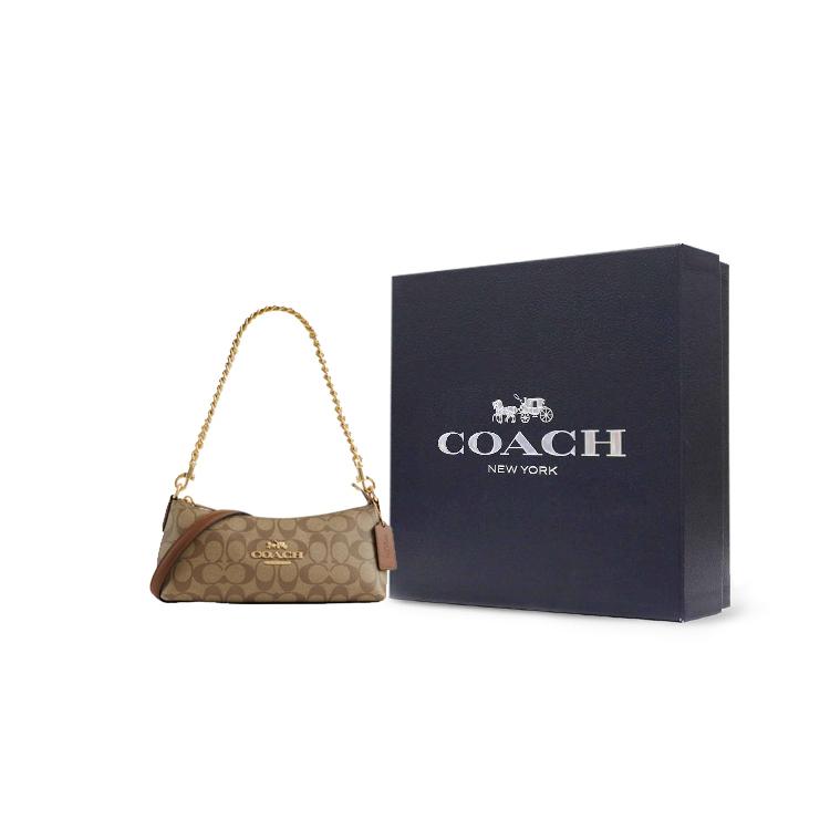 New COACH Charlotte Leather Baguette Bag, One Shoulder Handbag Medium Size Women's Brown CL405-IMBDX