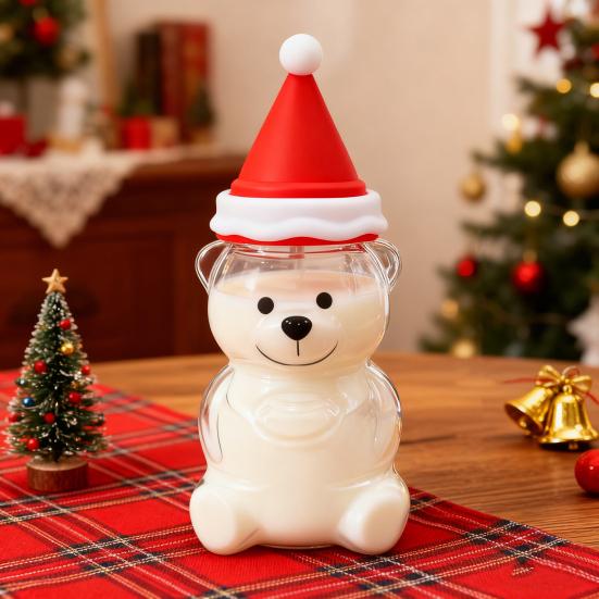 Yousheng Bear Glass Cup with Spill-Proof Lid And Straw Cute Bear Tumbler for Coffee Smoothies Juice Hot Cold Drinks Reusable Leak-proof Drinkware