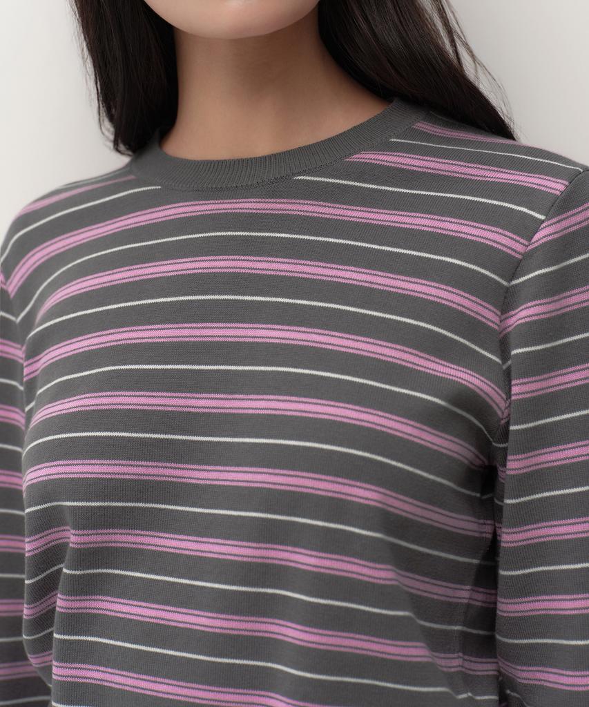 MUSINSA STANDARD WOMAN Women'S Multi-Stripe Crew Neck Knit [Gray]