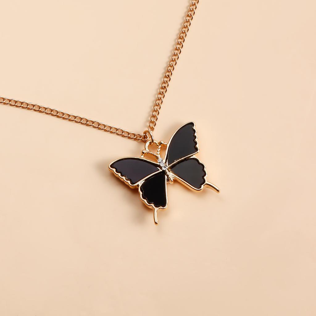 Accessories, Double Black Butterfly Imitation Fritillary Necklace For Women, Temperament Metal Coarse Aluminum Chain Necklace