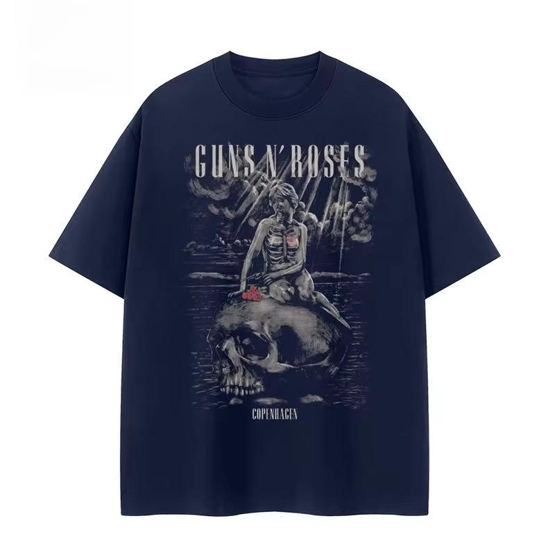 Мужские и женские футболки Guns N Roses Guns Band Винтажные Американские VTG Спущенное плечо Свободные Хлопок Круглый вырез Рок Короткий рукав