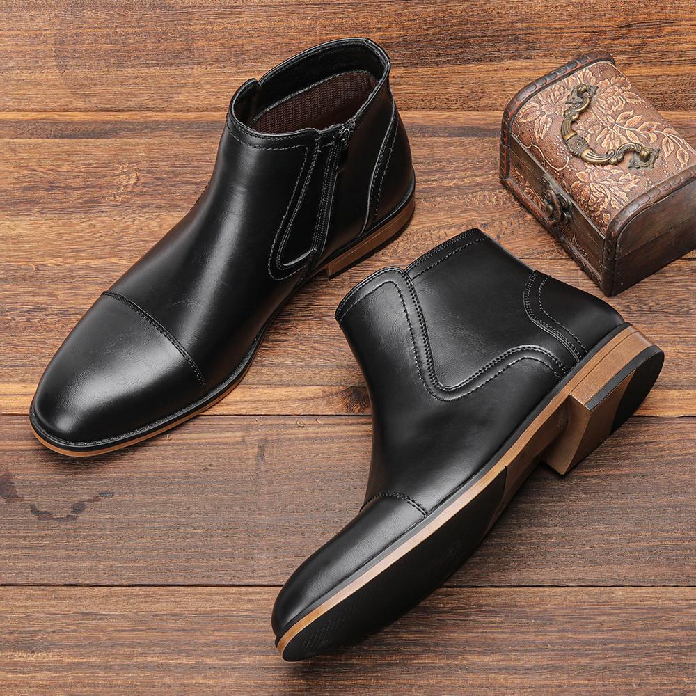 Мужские кожаные ботинки 39-48, повседневные ботинки с боковой молнией для улицы, модные мужские ботинки 2023 года # KD862