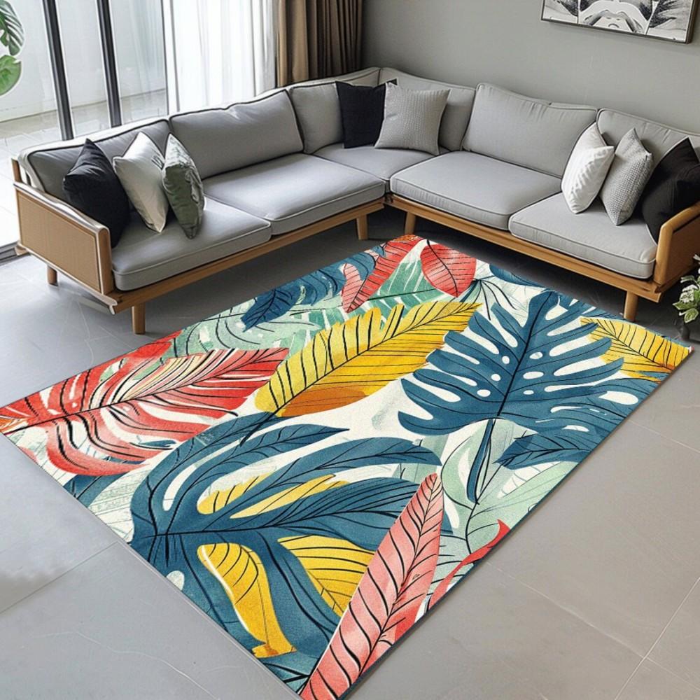 Tropical Floral Leave Print Area Rug for Home Living Room Bedroom Kitchen Soft Carpet for Kitchen Doormat Bedroom Home Office