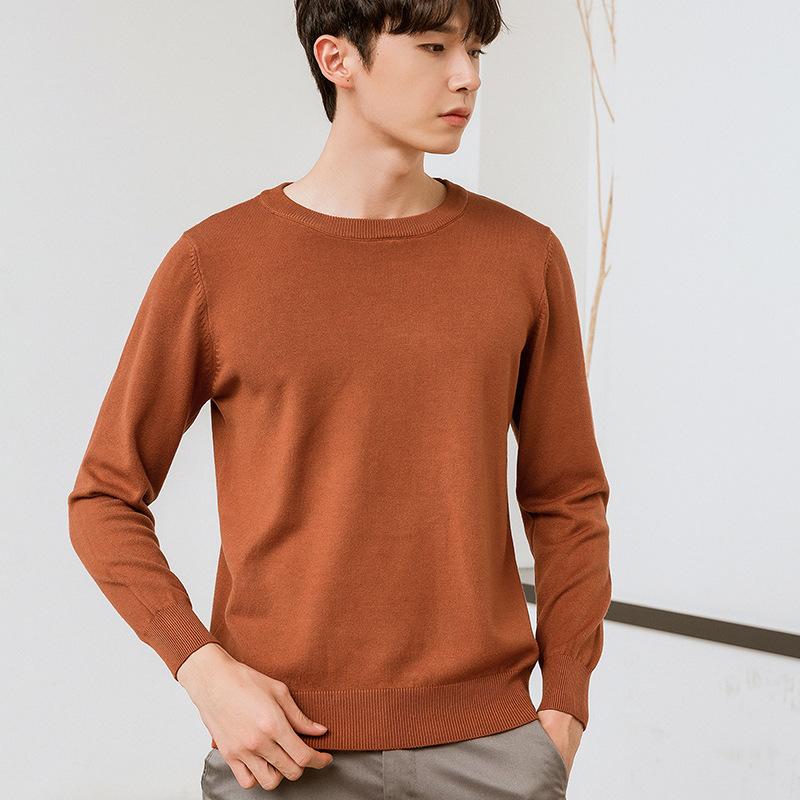 Мужской модный вязаный свитер с круглым вырезом, елочка, осень-зима, свободный, однотонный, вязаный, простой, повседневный, для ношения под низ, больших размеров