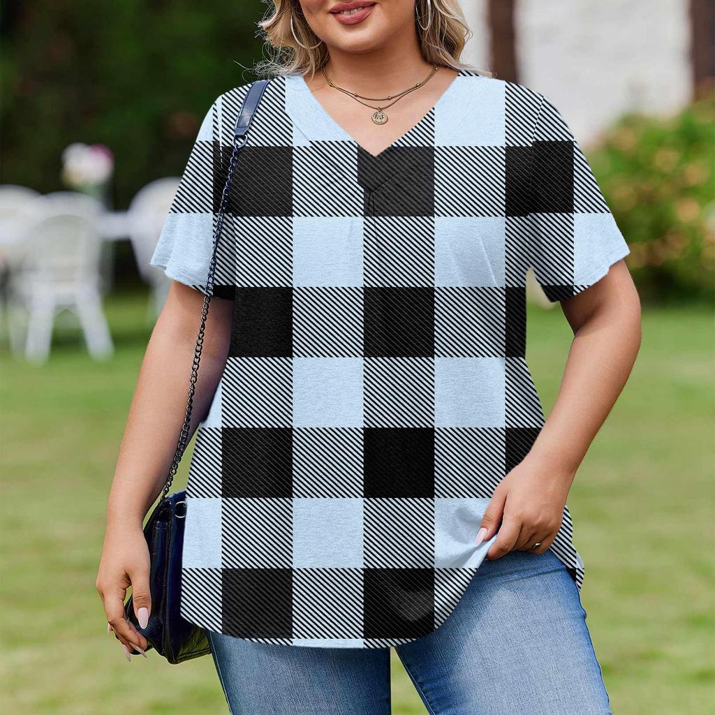 Женская модная повседневная свободная блузка большого размера с коротким рукавом, элегантная с V-образным вырезом, для работы