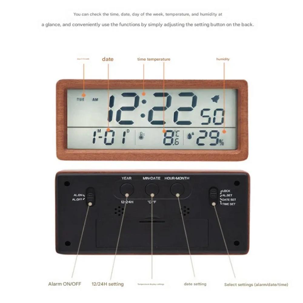 Realwood(Usbee) LCD Temperature and Humidity Alarm Clock