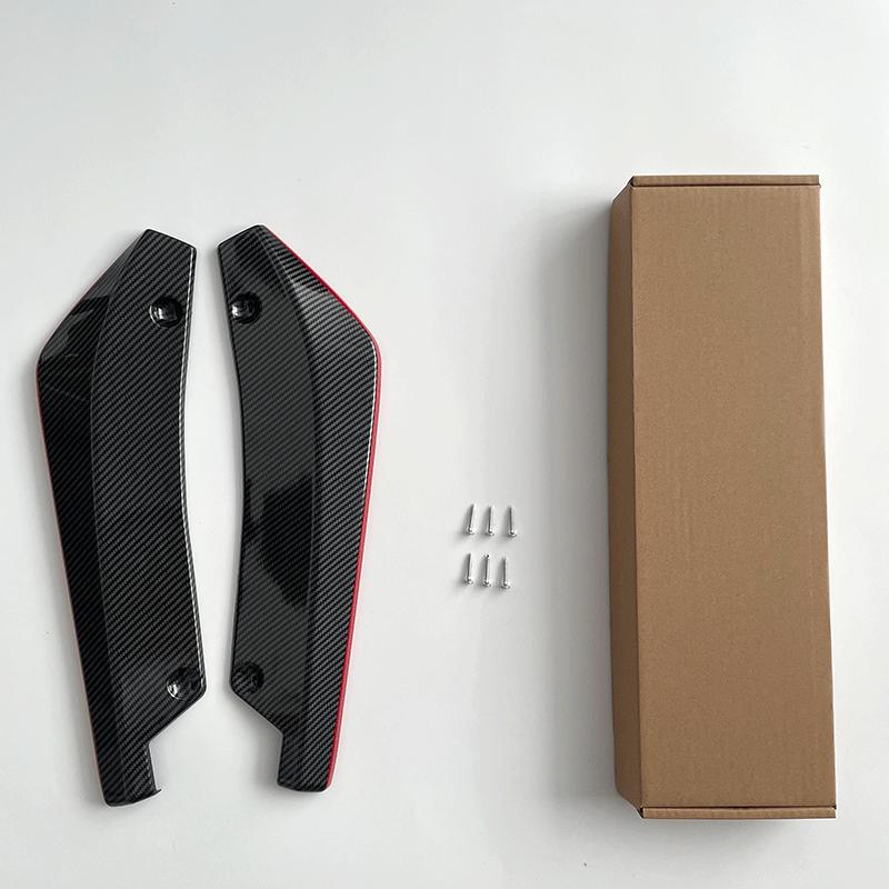Pair Car Rear Bumper Lip Wrap Angle Splitter Diffuser Carbon Fiber Look+Red Line