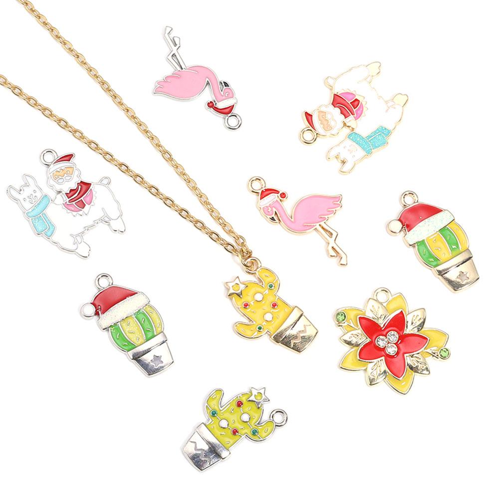 10pcs/lot Alloy Drop Oil Pendants Flower Alpaca Cactus Shaped Charm For DIY Fashion Christmas Necklace Earrings Jewelry Gifts