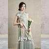 JK&JS Zhao Wan Qing New Chinese Style Rayon Xiangyun Silk Slit Dress