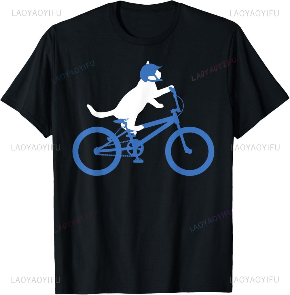 Funny Cat Riding BMX Art for Unisex Women BMX Bike BMX Lover TShirt Unisex Clothing Tops Graphic T Shirts Camisas Streetwear
