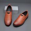 Мода 2024 года, осень, новые мужские повседневные кожаные туфли, удобные и дышащие кожаные туфли без застежек, британские однотонные мужские туфли