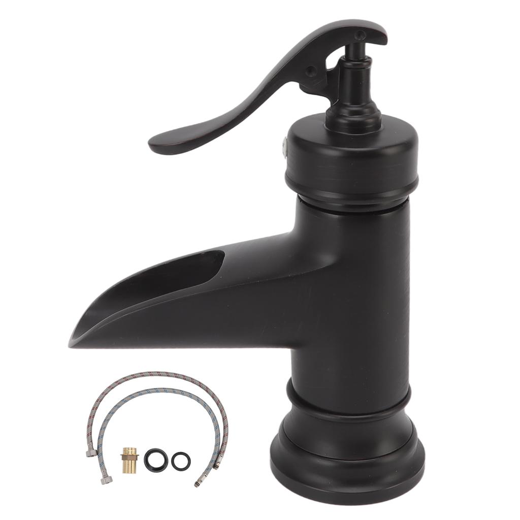 Single Hole Basin Faucet Copper Waterfall Outlet Faucet Toilet Undercounter Cold Hot Tap Black