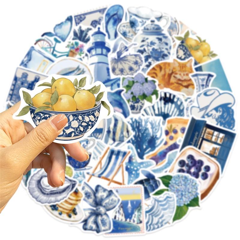 10/30/50PCS Kawaii INS Blue PVC Sticky Sticker Aesthetic DIY Decoration Scrapbooking Hand Accounting Supplies