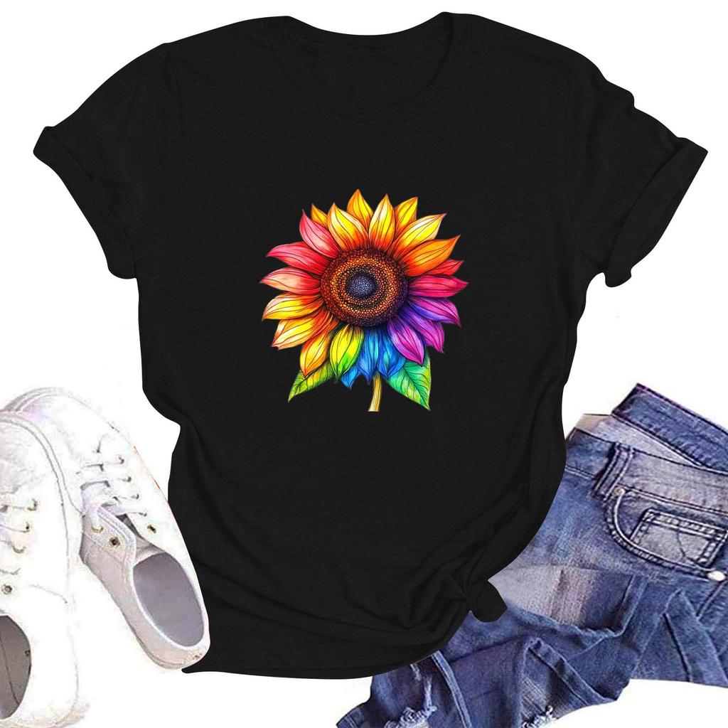 Женская повседневная свободная футболка с принтом, круглый вырез, пуловер, короткий рукав, топ