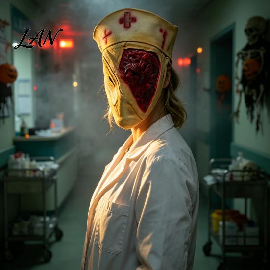 Halloween Costume Party Accessory Scary Nurse Masque, Horror Blood Latex Full Face Masque for Cosplay, Haunted House Prop, Theme Decoration