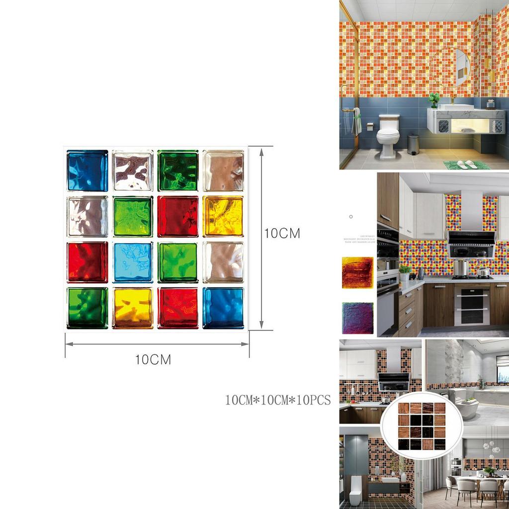 Яркие 10 шт. Наклейки на кухонную плитку с мозаичным узором Самоклеящийся декор для стен