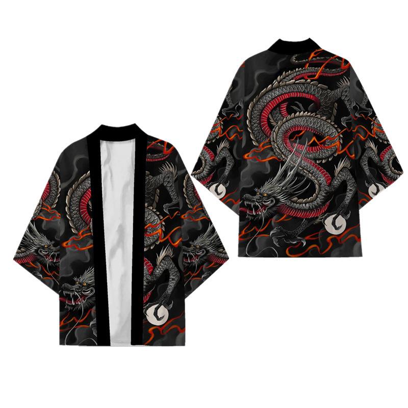 Fashion Anime Dragon Print Cardigan Kimono Harajuku Women Men Yukata Female Japanese Streetwear Traditional Cosplay Haori