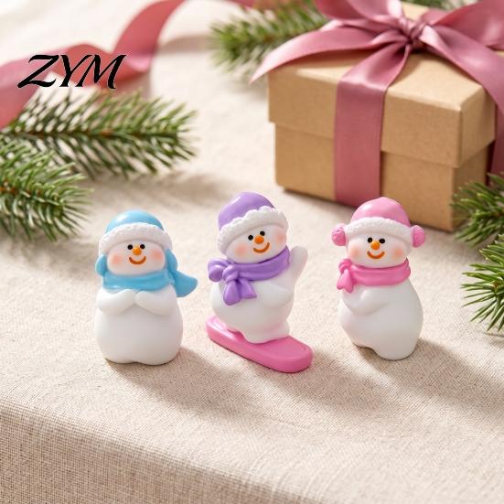 Seasonal Home Office Decor Mini Snowman Figurine, Christmas Skiing Dolls, Small Desktop Car Holiday Gift Items Dashboard Figurines, Micro Landscape