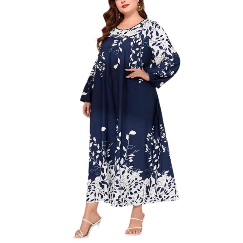 Plus Size Women's Autumn New Fashion Commuter Temperament Print Loose Long Dress