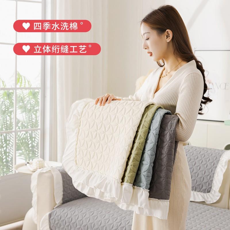 Farmhouse Style White Cotton Sofa Cushion Non-Slip All-Season Couch Cover Pure Fabric Protector Living Room