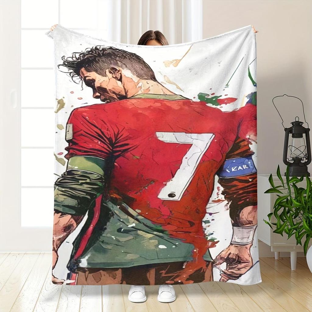 Football Star Pattern Flannel Printed Blanket Suitable for All Seasons Suitable for Living Room Office Sofa and Travel
