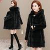 Thicken Mid-length Hooded Faux Mink Fur Coat Women Soft Warm Plush Overcoat Fluffy Jacket Winter Striped Loose Outerwear