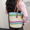 Large Capacity Shopping Straw Bag Polyester Summer Beach Handbag Stripe Woven Tote Bag  Female