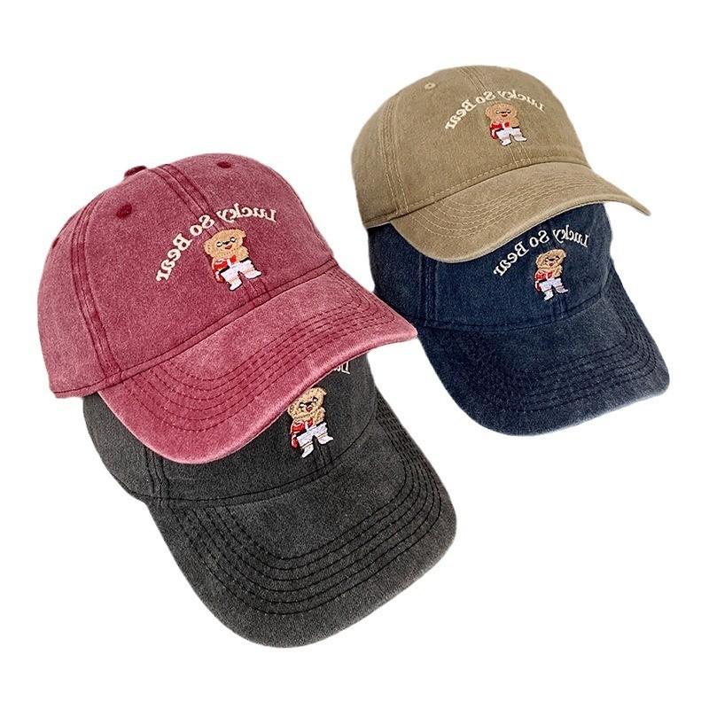 Vintage Bear Denim Baseball Cap For Women Stylish Distressed Soft Top Hat