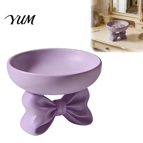 Decorative Catchall Tray 3D Printed Elegant Bow Jewelry Tray, Purple Ring Earring Holder, Stable Anti Slip Storage Bowl Vanity Organizer, Entryway Key