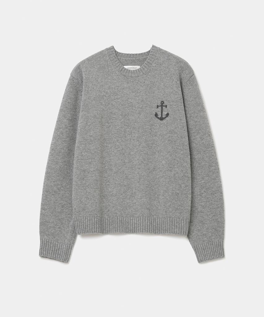 UNIFORM BRIDGE Cashmere Blended Anchor Crew Neck Knit Melange Gray
